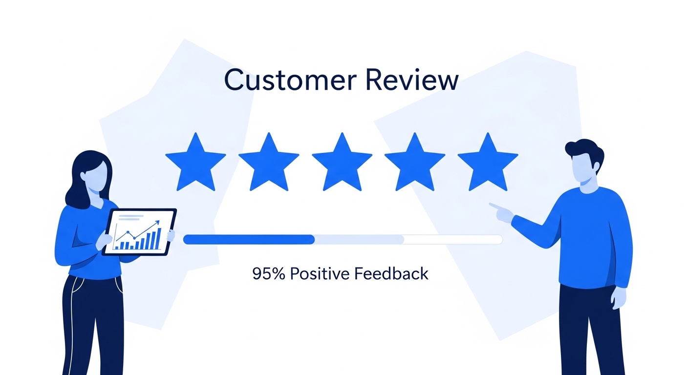 顧客からのレビューや口コミをスマートフォンで確認するビジネスパーソンのイメージ
