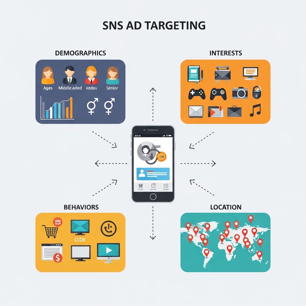 画像：SNS広告のターゲティング戦略を示すインフォグラフィック