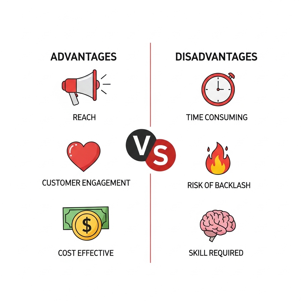 画像：SNS運用のメリットとデメリットを視覚化したインフォグラフィック