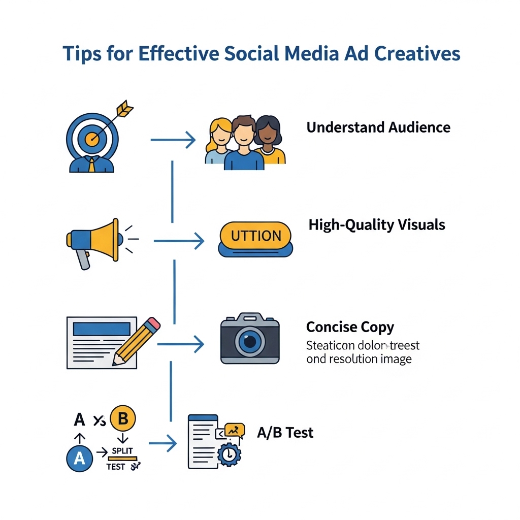 効果的なSNS広告クリエイティブ作成のコツを示す図解
