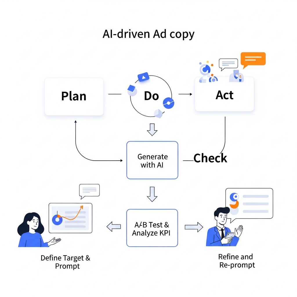 図解：AIを活用した広告文PDCAサイクル