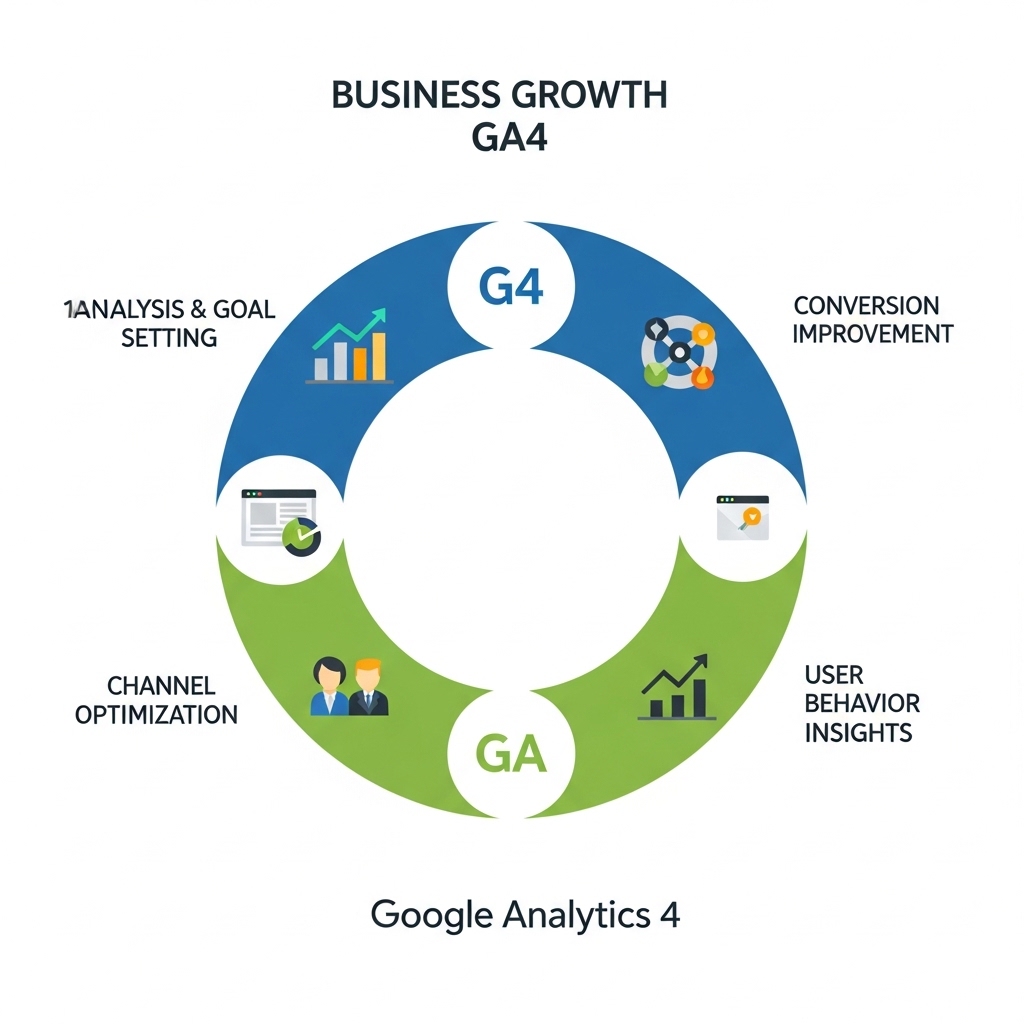 図解：GA4を活用した集客最大化の4ステップ