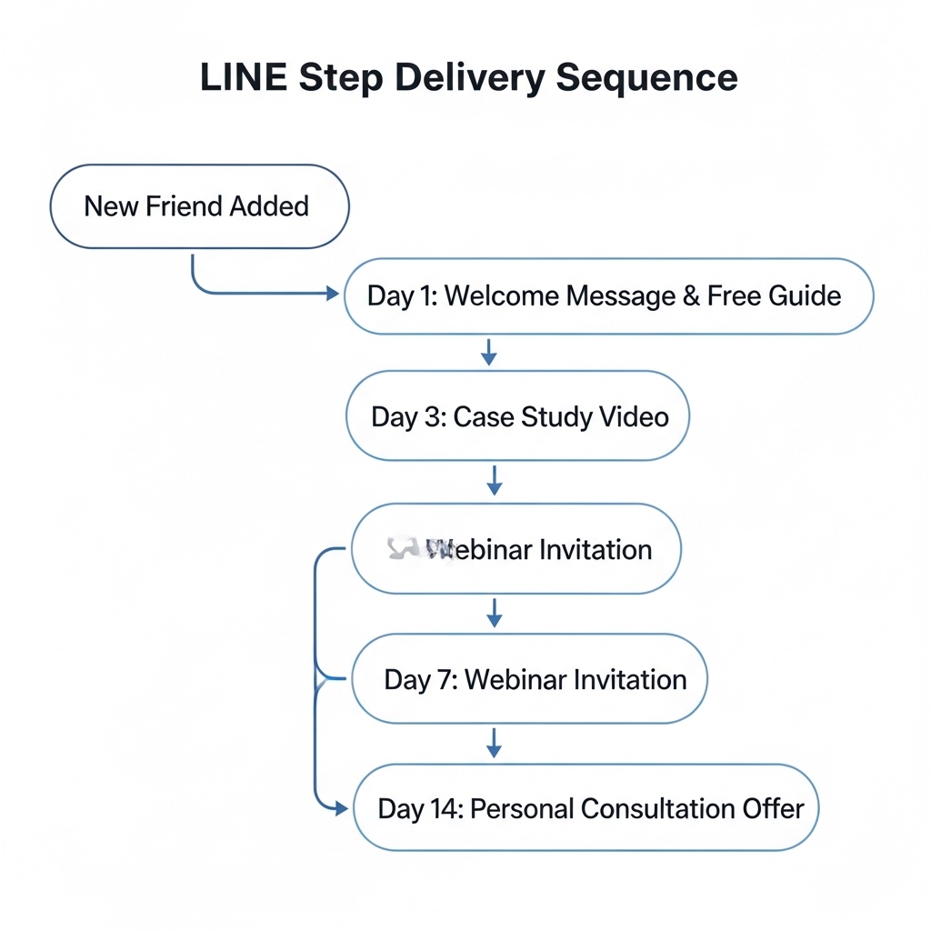 図解:LINEステップ配信による顧客育成フロー
