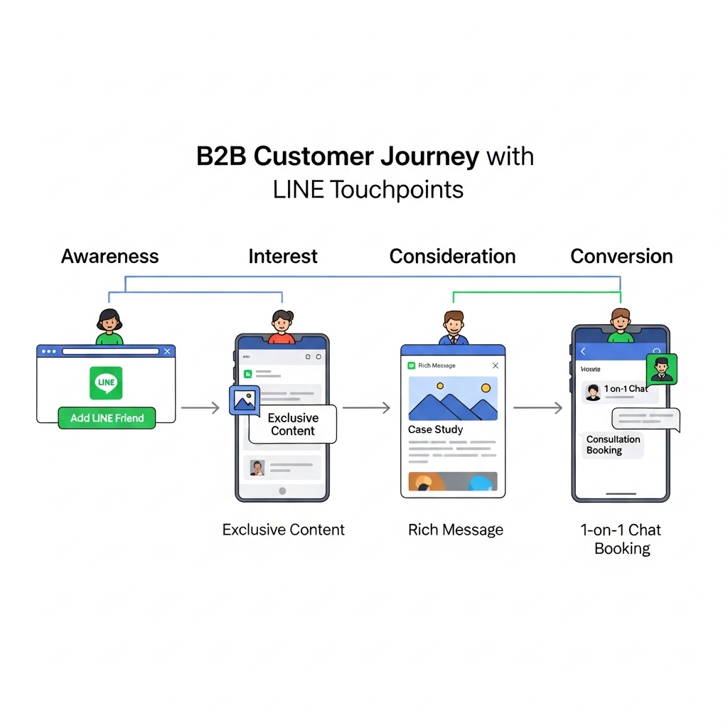 図解:BtoB顧客ジャーニーとLINEのタッチポイント
