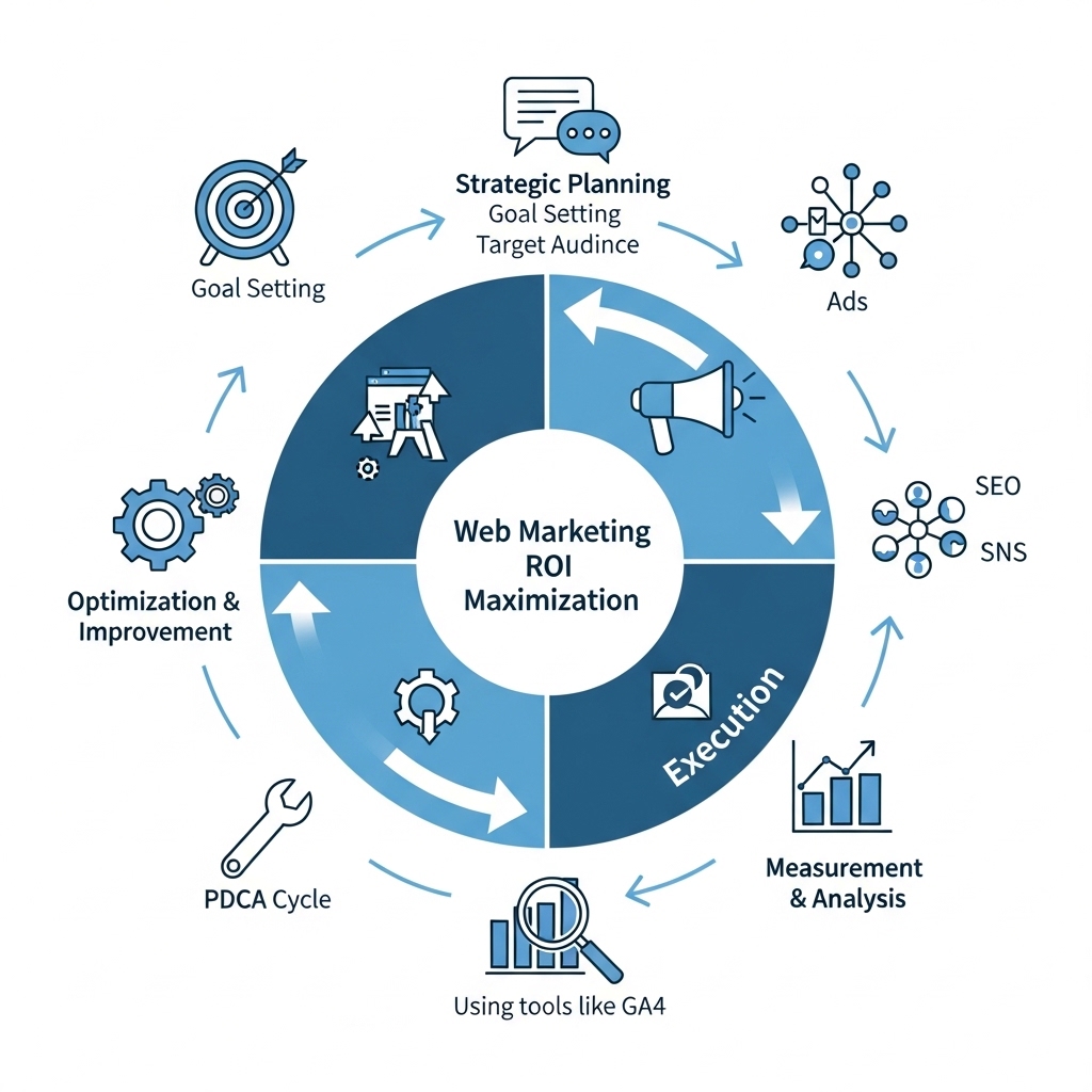 図解：WebマーケティングのROI最大化サイクル
