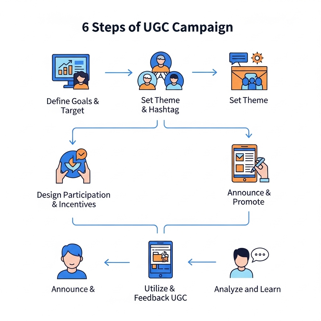 図解:UGCキャンペーン実践6ステップのフロー図