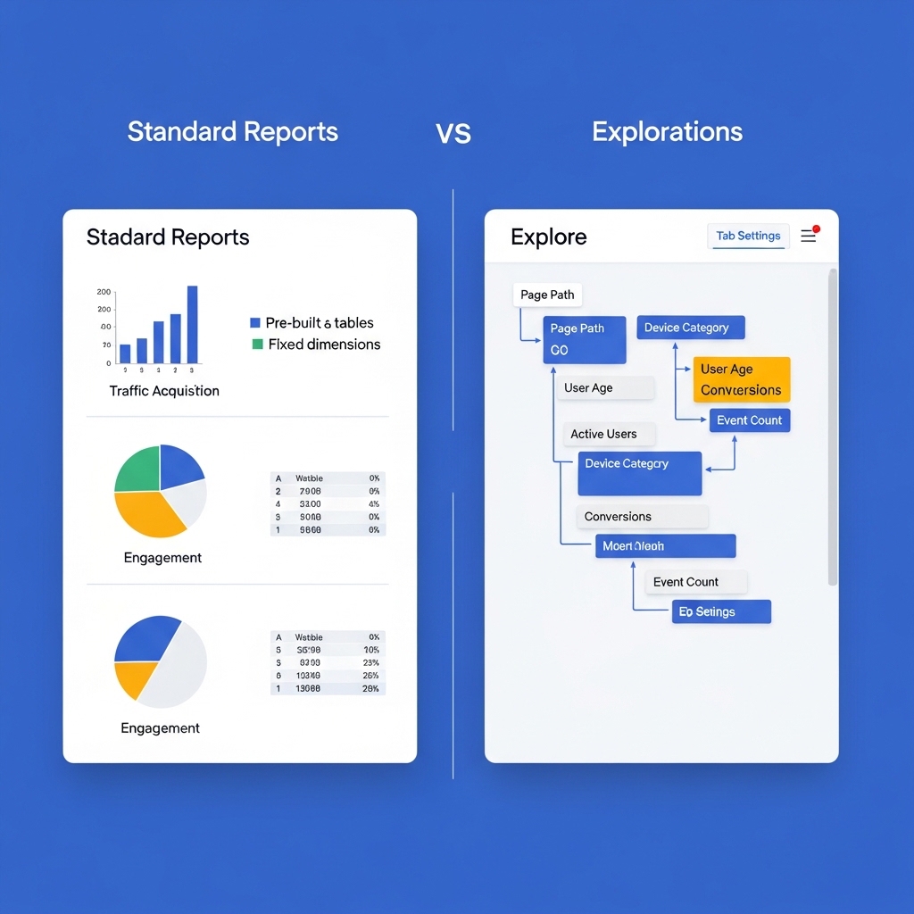 図解:GA4の標準レポートと探索レポートの違い