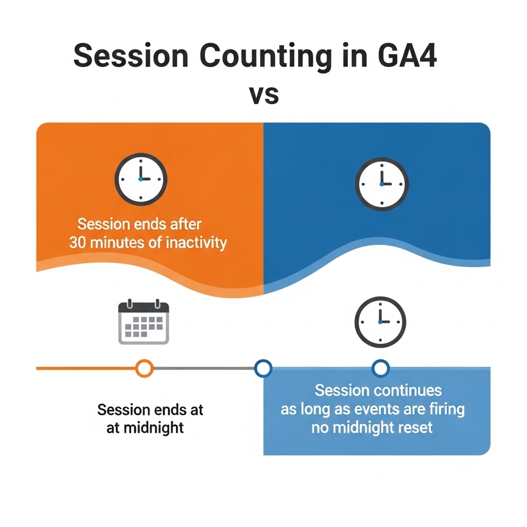 図解:UAとGA4のセッション計測の違い