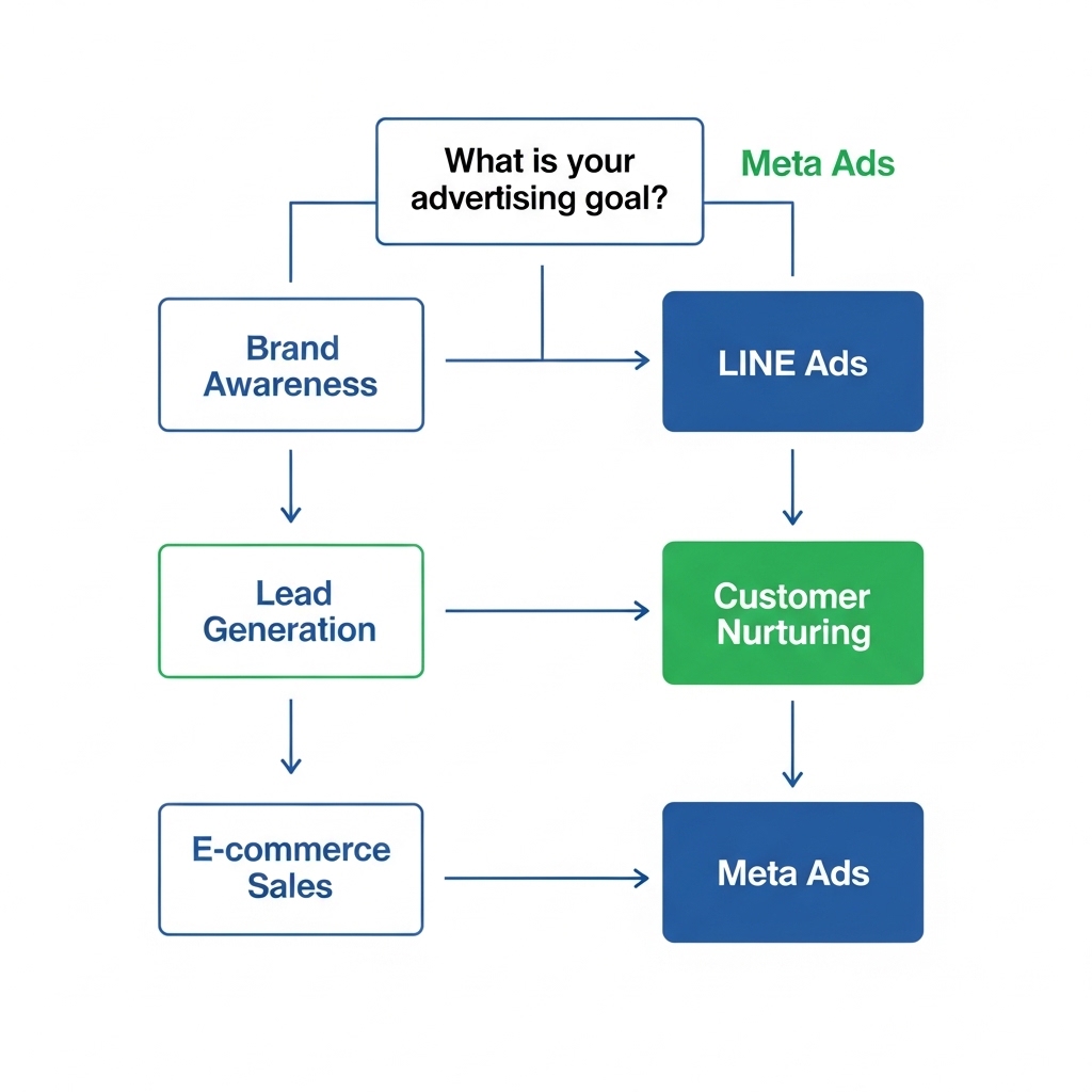 図解：広告目的別の媒体選びフローチャート