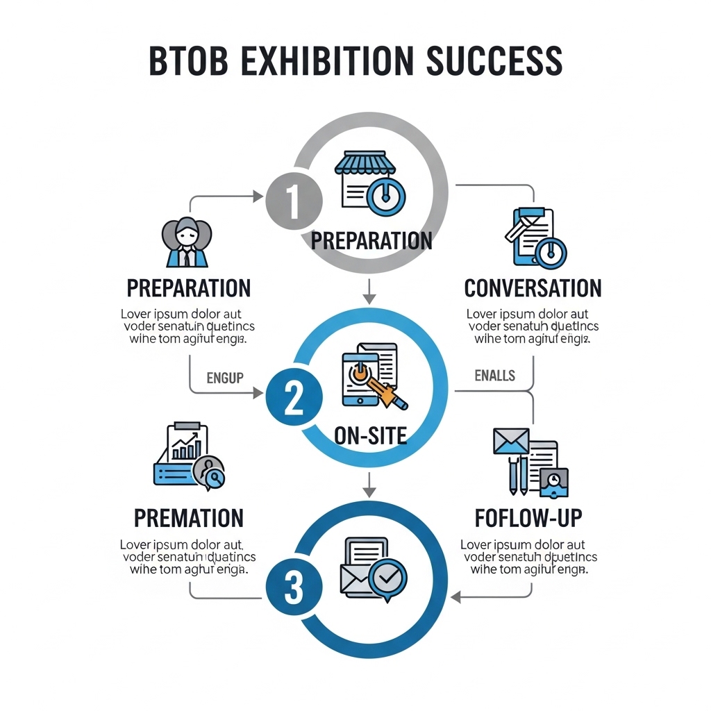 図解：BtoB展示会成功のための3ステップ