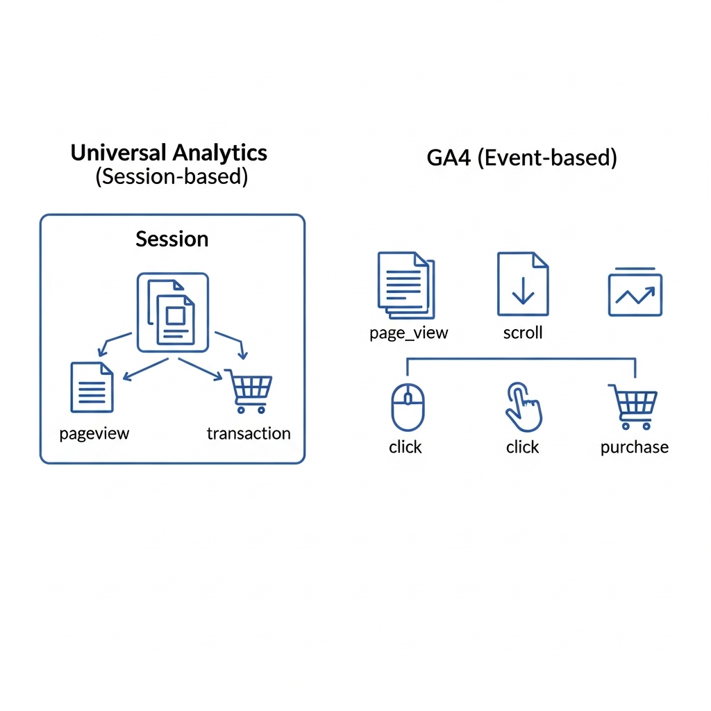 図解：UAとGA4のデータモデルの違い