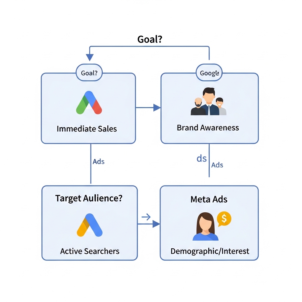 図解：Google広告とMeta広告の選び方フローチャート