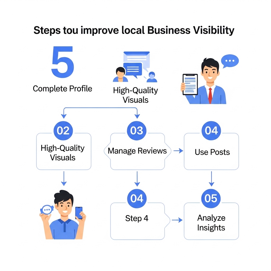 図解：Googleビジネスプロフィール集客の5ステップ