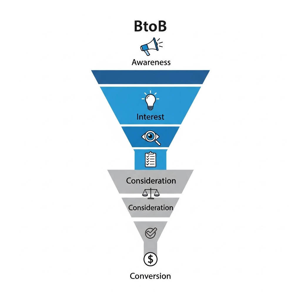 図解：BtoBマーケティングファネルの各段階