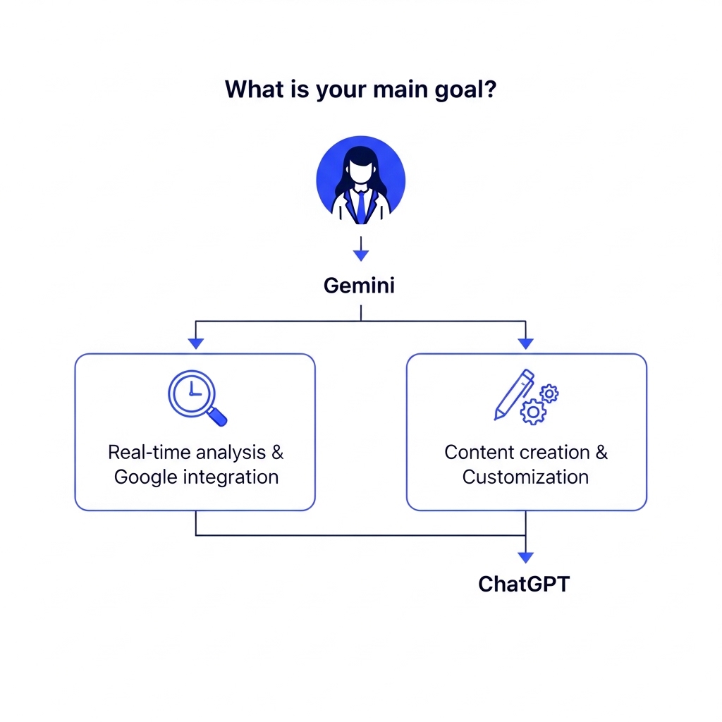 図解：GeminiとChatGPTの使い分けフローチャート