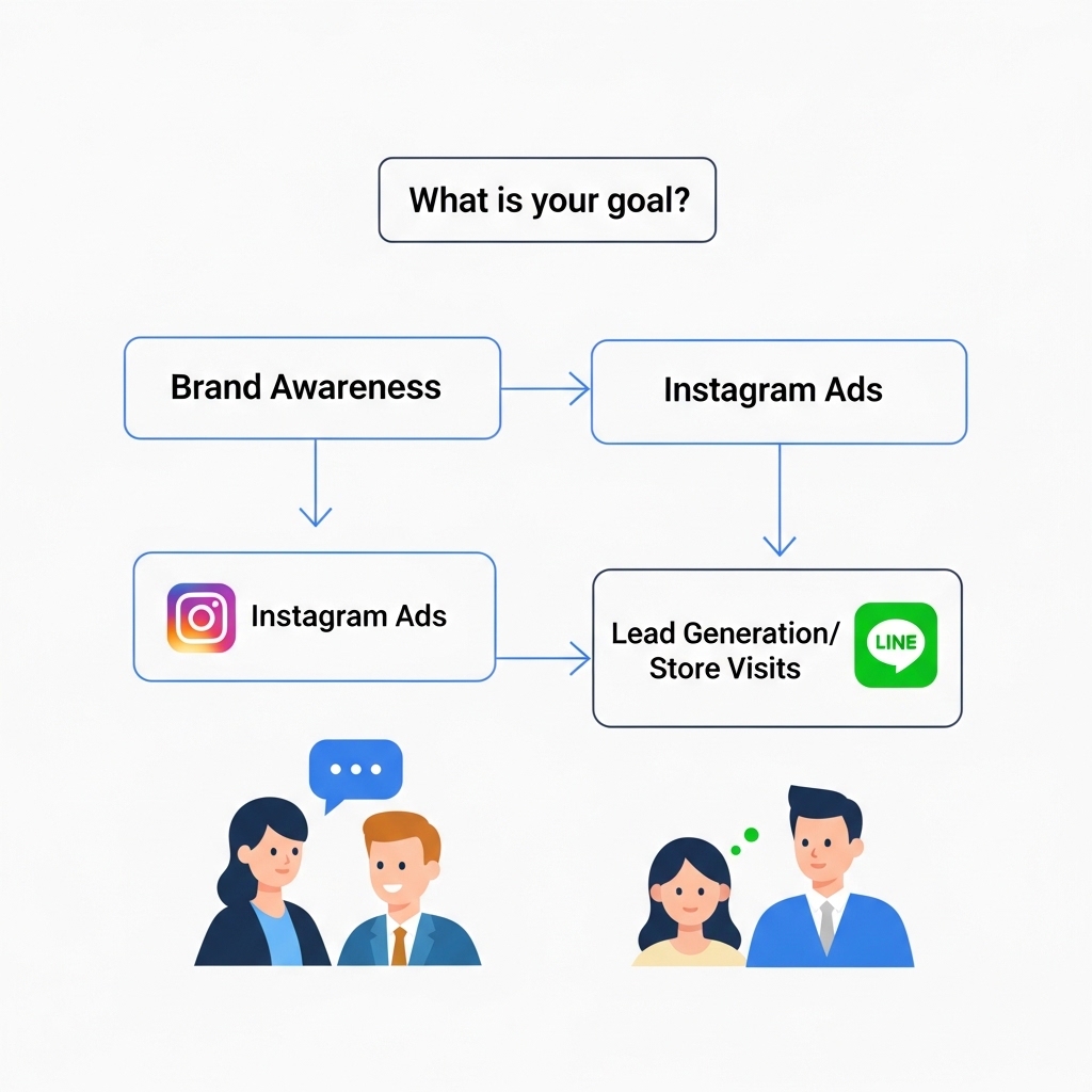 図解:Instagram広告とLINE広告の選び方フローチャート