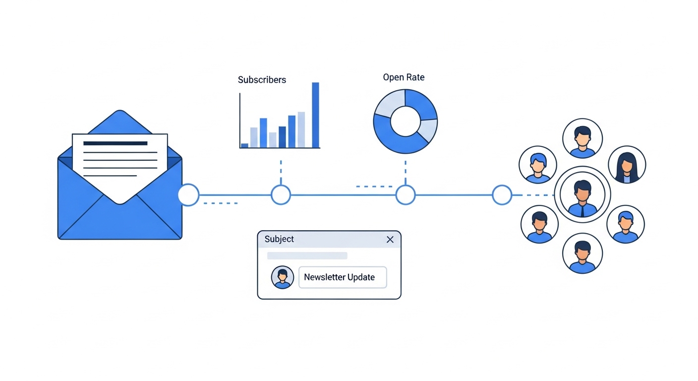 メルマガやLINE公式アカウントで顧客にメッセージを送るビジネスパーソンのイメージ