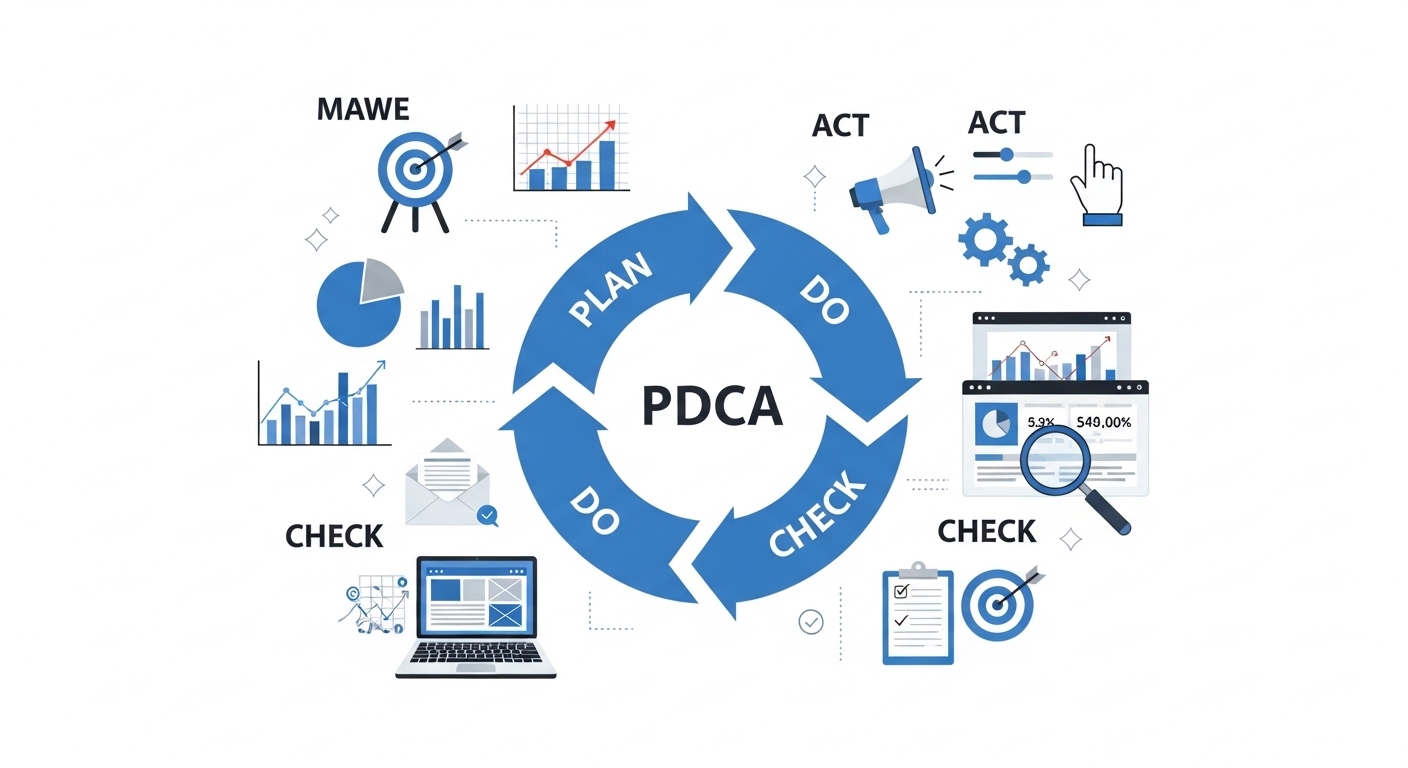 WebマーケティングにおけるPDCAサイクルの図解